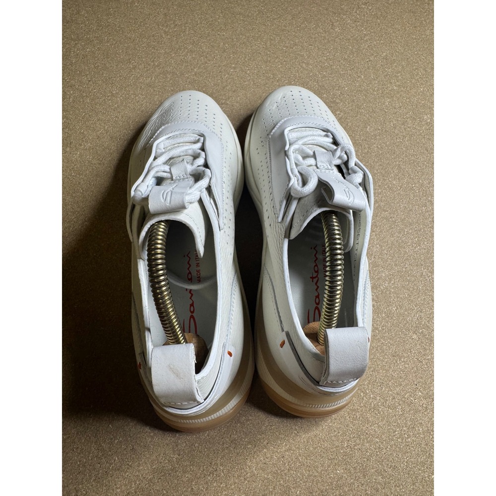 Santoni White Tumbled Leather Perforated Sneakers Made in‎ Italy WBIM60988 38 - Picture 4 of 9